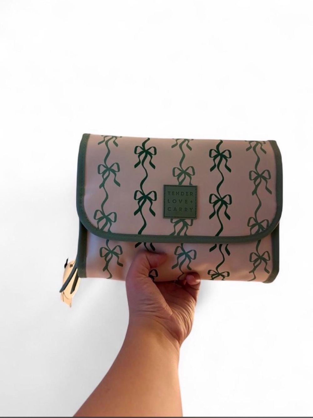 Tender Love and Carry Green Bow Hanging Toiletry Bag